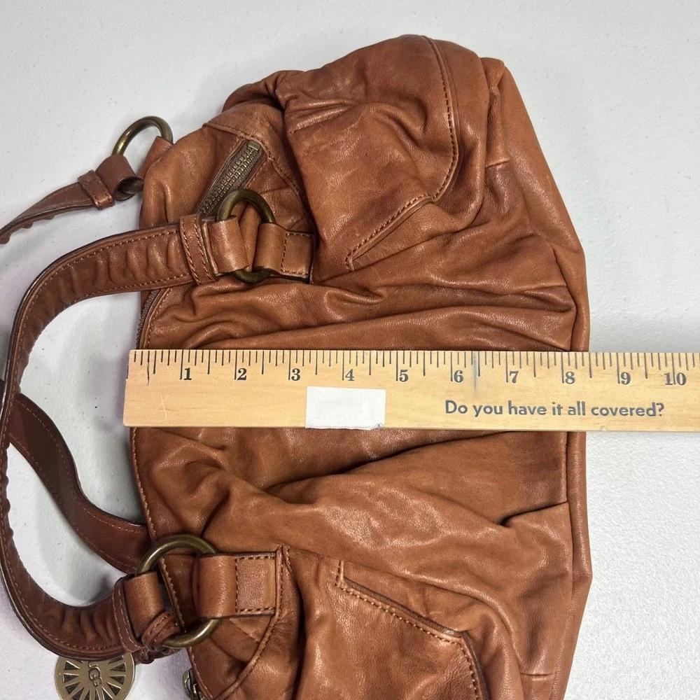 Ugg Australia Leather Hobo Shoulder Handbag Scrunchy Slouchy Cognac Brown